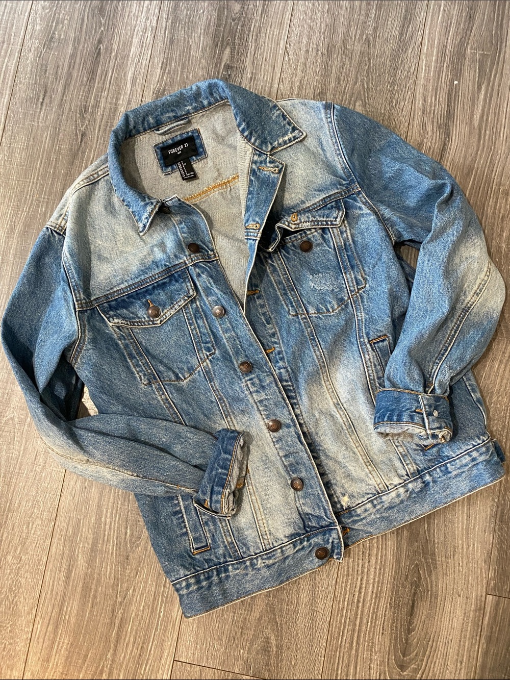 Forever 21 Men's Light Blue Cotton Distressed Denim Jacket